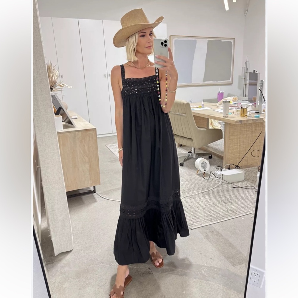 J. Crew Black Maxi Sundress with Eyelet Details
